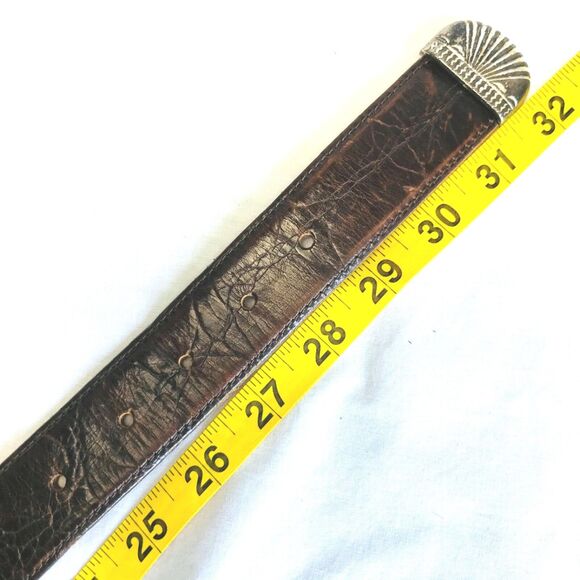 Zele Croc Skinny Belt Alligator Embossed Leather Brown S M Silver Buckle 24-29in - Picture 5 of 11